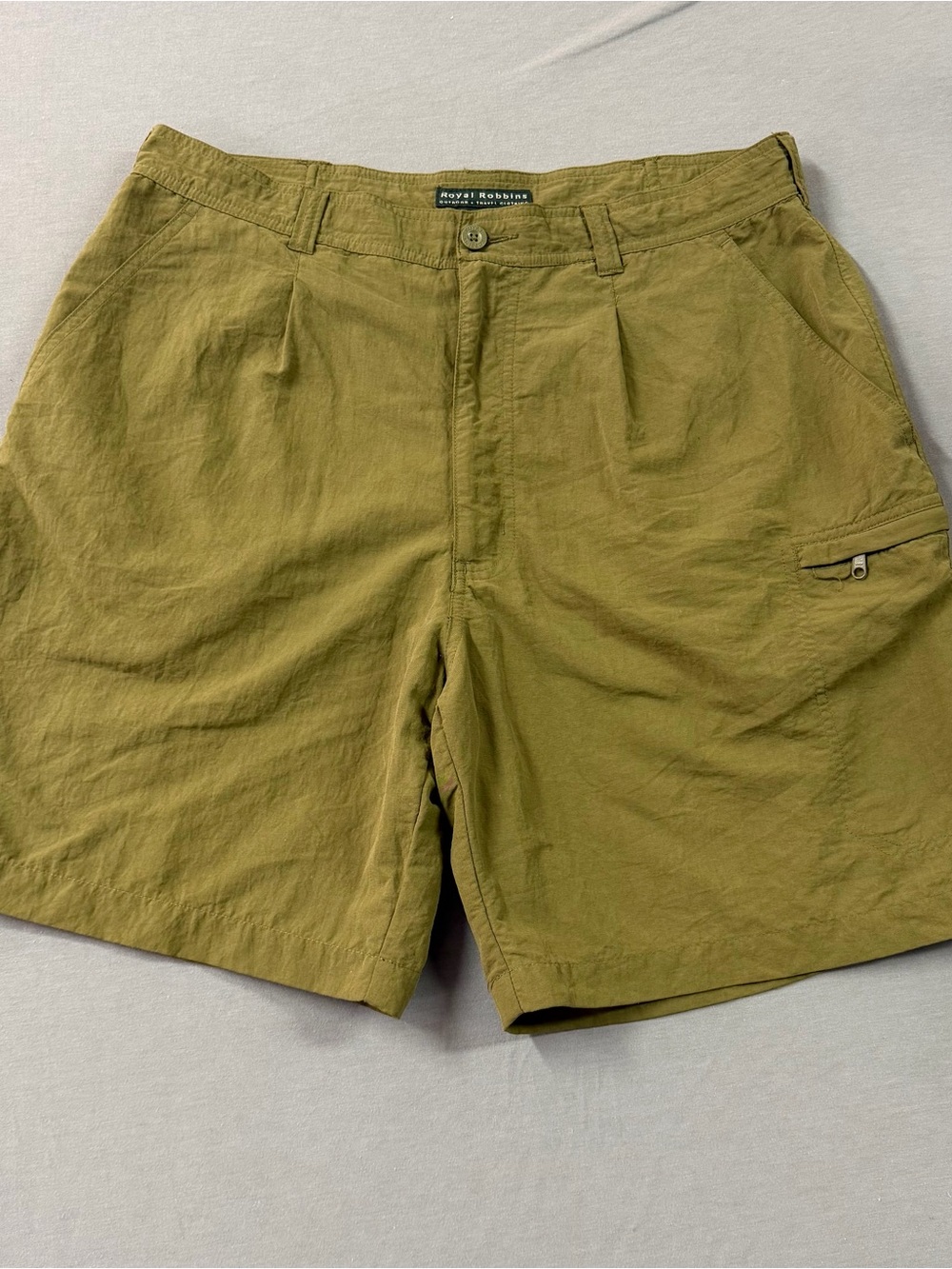 Royal Robbins Mens 34 Nylon Hiking Shorts Olive Green Cargo Travel Gorpcore
